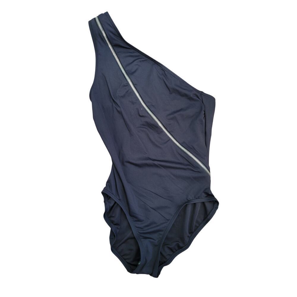 Michael Kors One Piece Black Swimsuit One Shoulder Zipper Chic Pool Resort